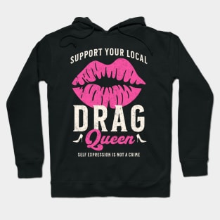 Support Your Local Drag Queen Vintage Lips Black Hoodie